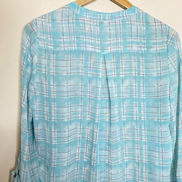 Joie Blue Plaid Silk Button Down Top - Picture 6 of 6